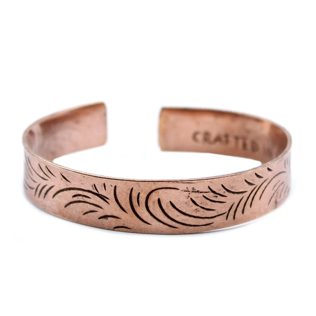 Wide Copper Bracelet Tribal Swirls