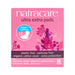 Pink package of Natracare ultra extra pads with floral designs on a white background