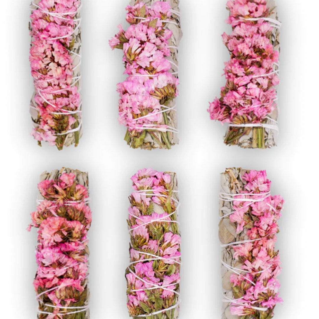 Sage Stick with Pink Statice Flowers