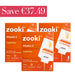 3 boxes of zooki orange flavoured vitamin c 30 sachets with white writing on a red banner saying save €37.49