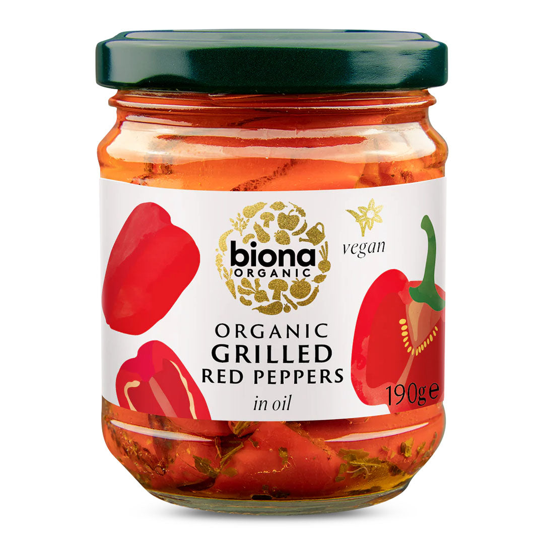Biona Organic Grilled Red Peppers in Oil 190g
