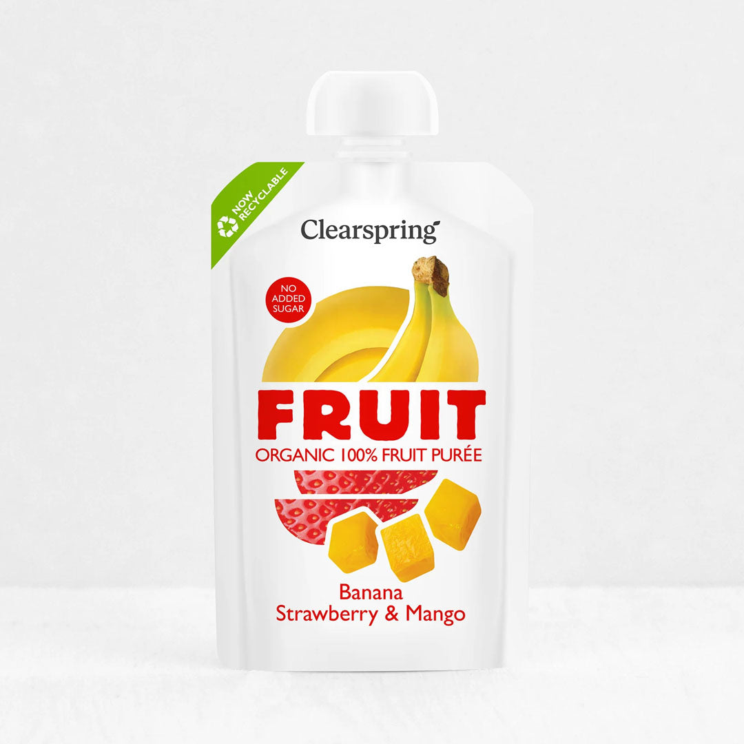 Clearspring Organic Fruit Purée Banana, Strawberry & Mango 100g