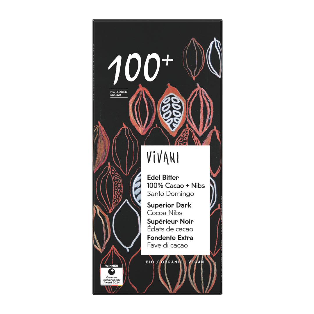 Vivani Organic 100+ with Cacao Nibs Chocolate 80g
